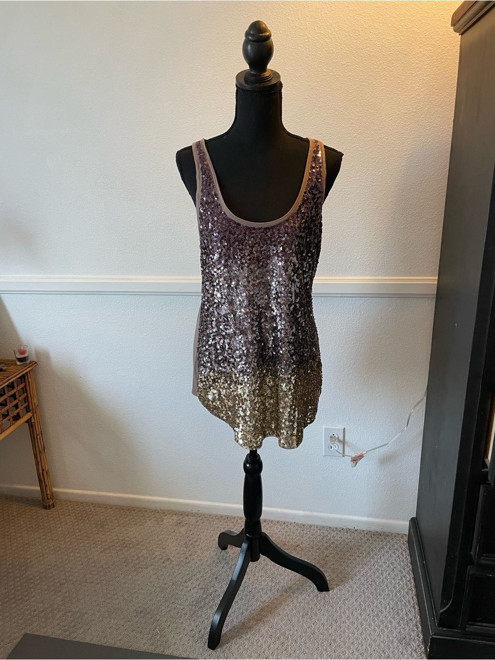 Express Sequin Ombre Tank Top -Brown to Gold